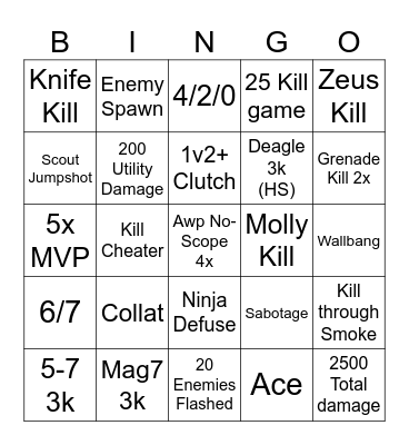 CS2 Bingo Card