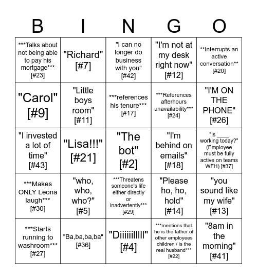 Sal Bingo!!! Bingo Card