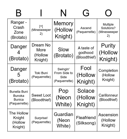 Gamer Bingo Card