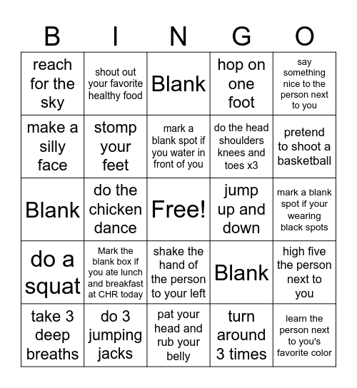 Active Bingo Card