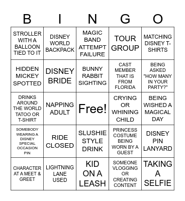 WALT DISNEY WORLD BINGO - JULY 2026 Bingo Card