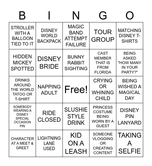 WALT DISNEY WORLD BINGO - JULY 2026 Bingo Card