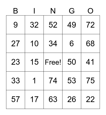 Untitled Bingo Card