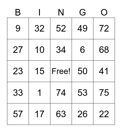 Untitled Bingo Card