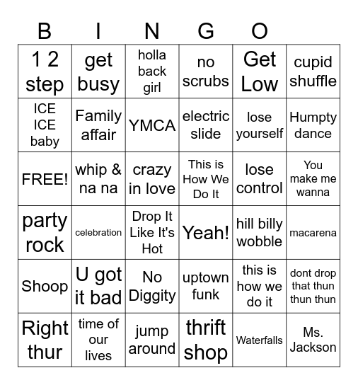 90's-2000's Hip Hop Bingo Card