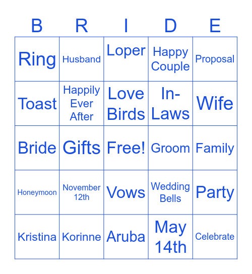 The Future Mrs. Loper Bingo Card