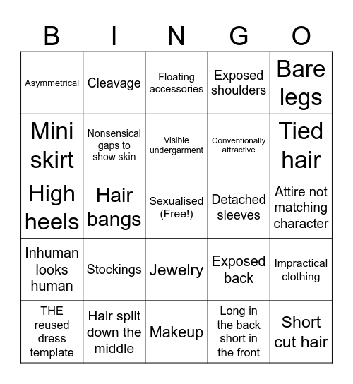 Genshin Female Design Bingo Card