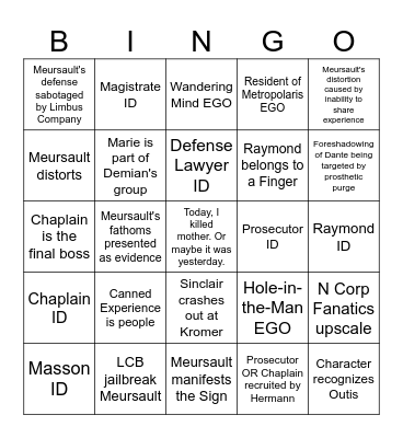Canto X Bingo Card