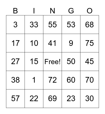 Untitled Bingo Card
