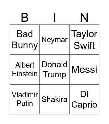 Celebridades y nacionalidades Bingo Card