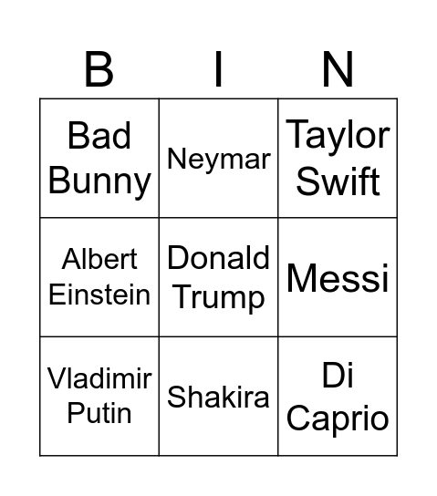 Celebridades y nacionalidades Bingo Card