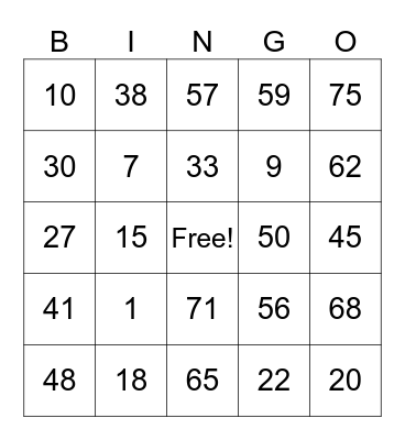 Untitled Bingo Card