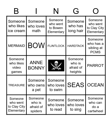 PCMS PIRATE BINGO Card