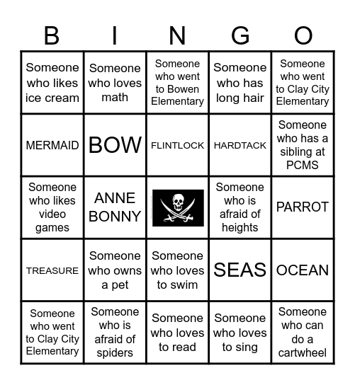PCMS PIRATE BINGO Card