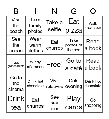 Winter break Bingo Card