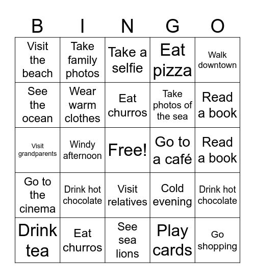 Winter break Bingo Card