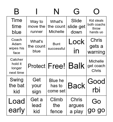 Coaches Adam Chris Bingo Card