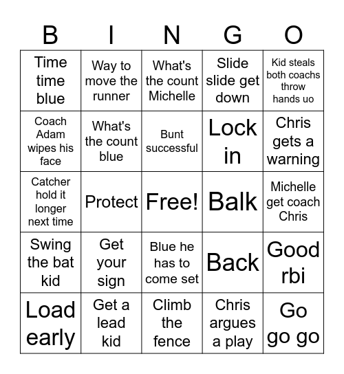 Coaches Adam Chris Bingo Card