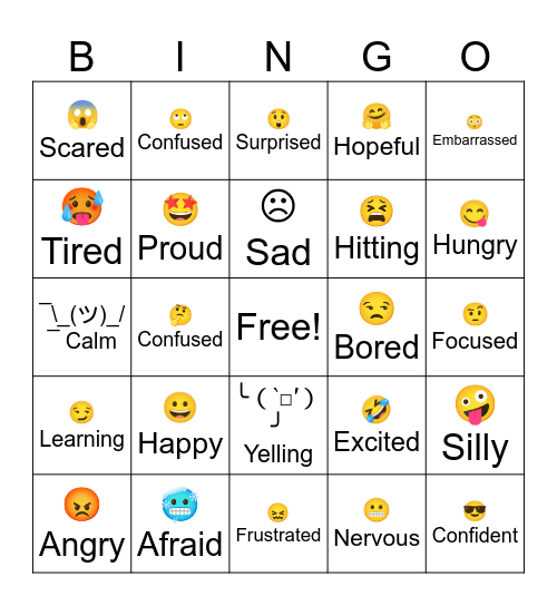 Zones of Regulation Bingo Card