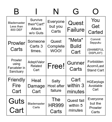 EX Deviant Bingo Card