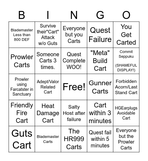 EX Deviant Bingo Card