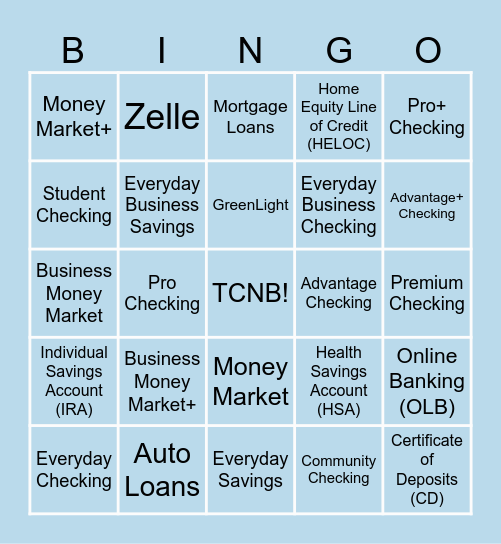 TCNB BINGO Card