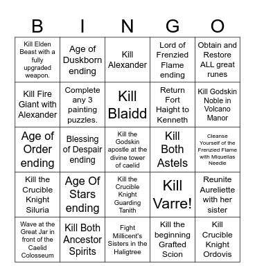 Elden Ring Bingo Card