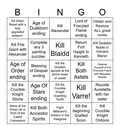 Elden Ring Bingo Card