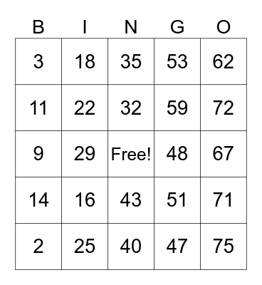 Untitled Bingo Card
