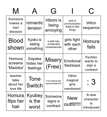 Madoka Magica Bingo Card