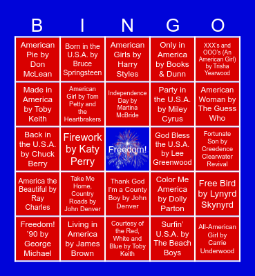 America's Jukebox Bingo Card