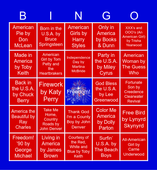 America's Jukebox Bingo Card