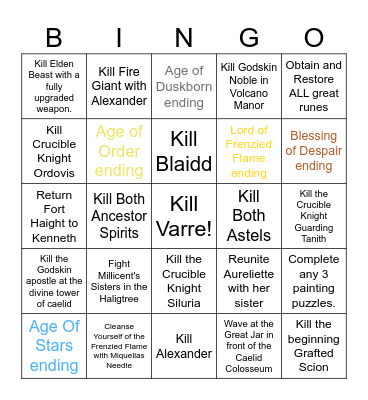 Elden Ring Bingo Card