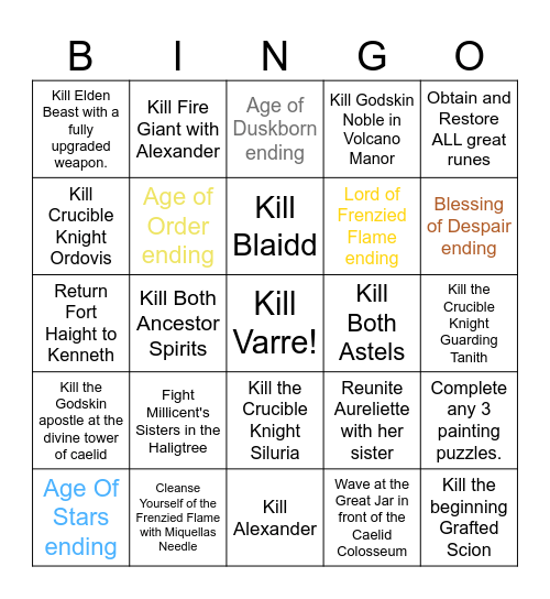 Elden Ring Bingo Card