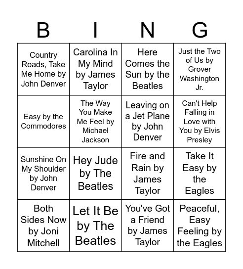 Music Bingo Card