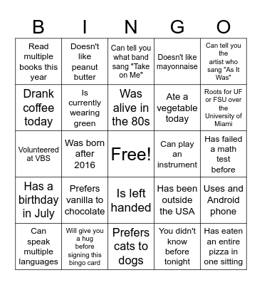Find Someone Who... Bingo Card