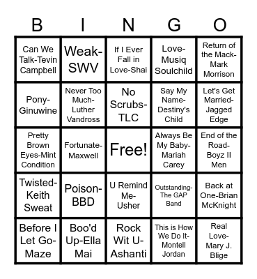 R&B Bingo Card