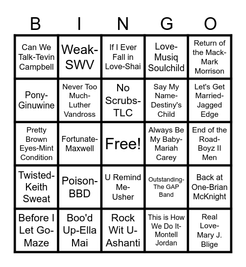 R&B Bingo Card