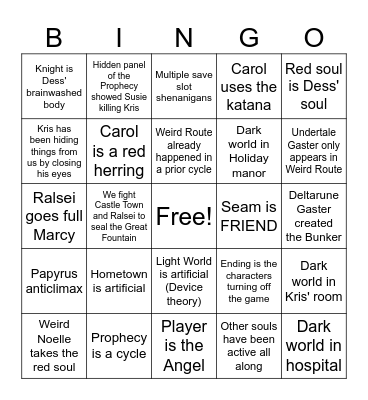 Deltarune Wild Theory Bingo Card