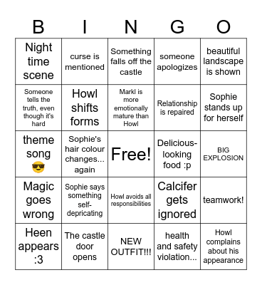 Howl's Moving Castle Bingo Card