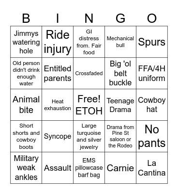 Fair Fuckery Day 1 Bingo Card