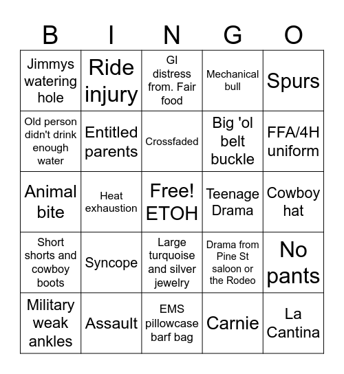 Fair Fuckery Day 1 Bingo Card