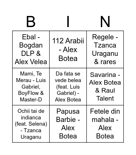 manele mentolate Bingo Card