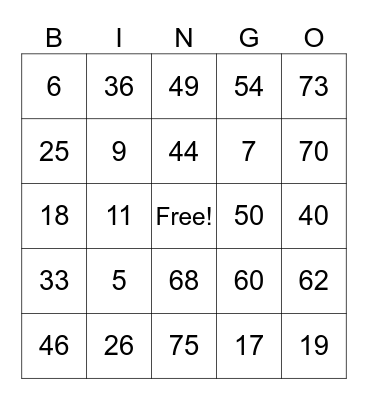 Untitled Bingo Card