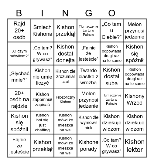 KISHONE BINGO Card