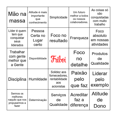 BINGO MISSÃO / VALORES / CRENÇAS JBS Bingo Card