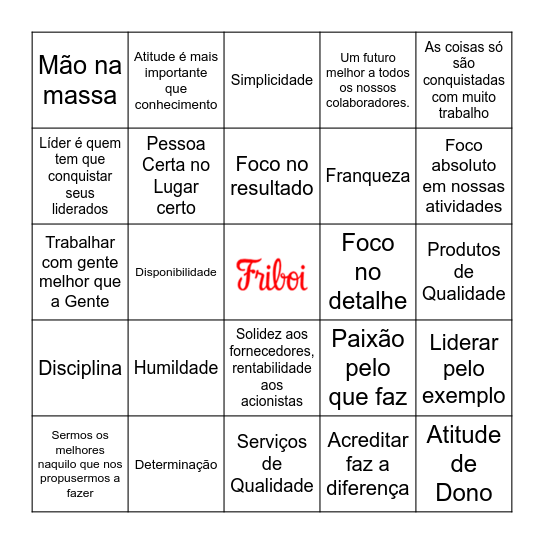 BINGO MISSÃO / VALORES / CRENÇAS JBS Bingo Card