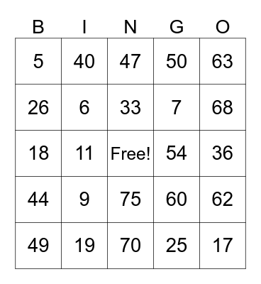 Untitled Bingo Card