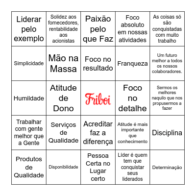 BINGO MISSÃO / VALORES / CRENÇAS JBS Bingo Card