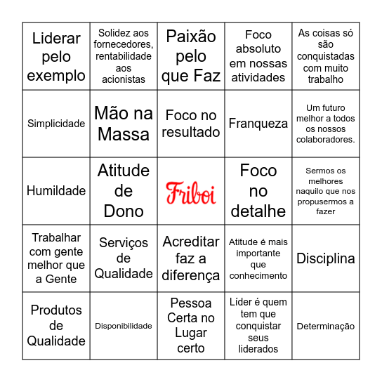 BINGO MISSÃO / VALORES / CRENÇAS JBS Bingo Card